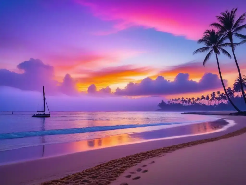 Atardecer vibrante en la playa: magia de colores y serenidad Un atardecer vibrante sobre una playa tranquila, con tonos cálidos pintando el cielo y reflejándose en el mar