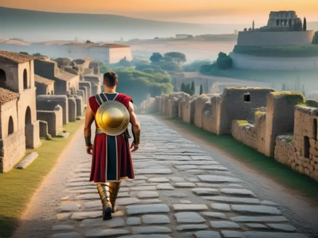 Via Egnatia: sendero romano en el atardecer Un camino de adoquines en la antigua Via Egnatia revela secretos del Imperio Romano al atardecer