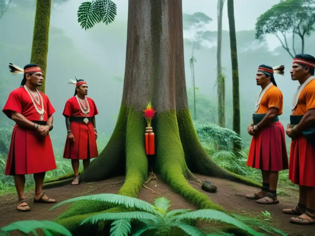 Rituales indígenas en la selva: conexión ancestral con la naturaleza Ceremonia de preservación naturaleza culturas originarias en la selva: unión entre comunidad y entorno