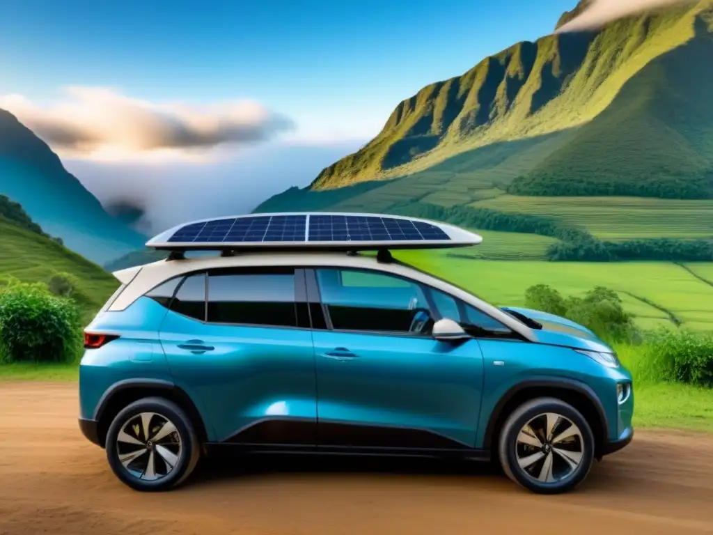 Ecoturismo en Latinoamérica: Viaje sostenible en auto eléctrico Coche eléctrico equipado para acampar en ecocamping en América, viaje por carretera sostenible
