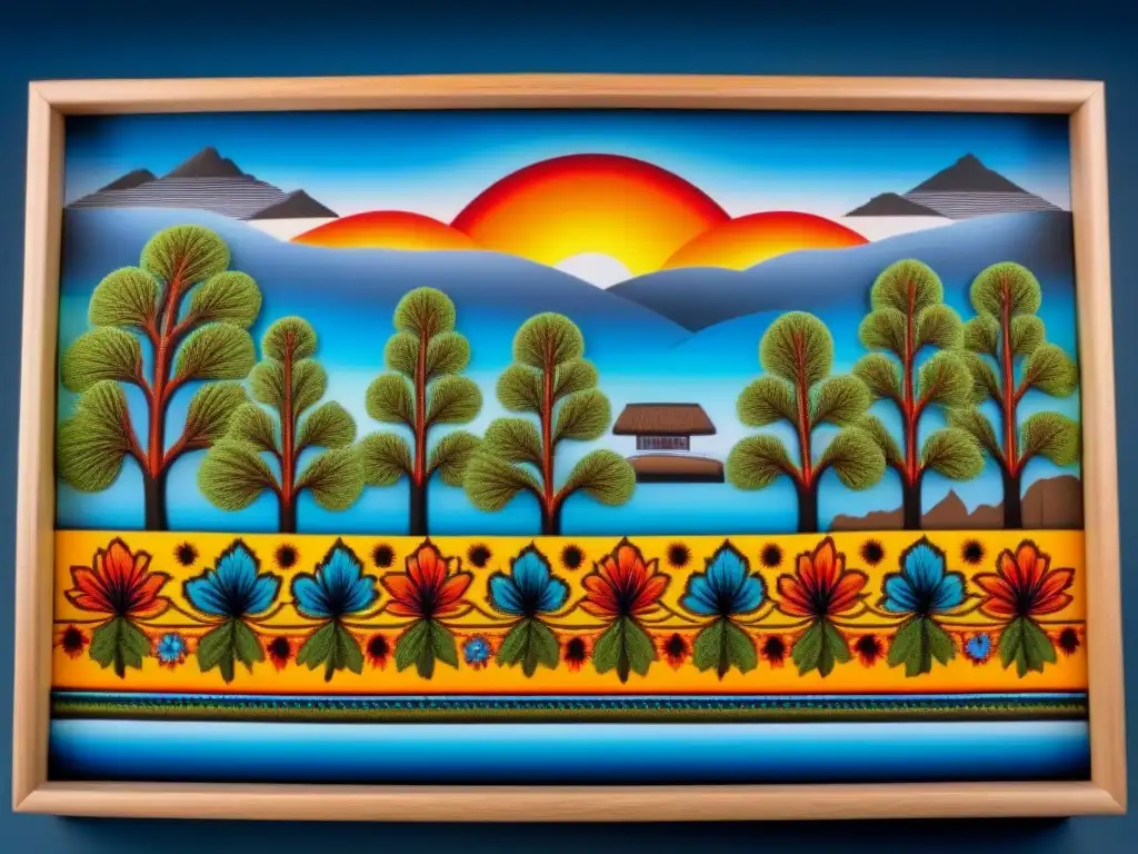 Pintura Huichol vibrante: arte indígena tradicional Colorida pintura huichol con escena tradicional y patrones vibrantes, reflejando la riqueza cultural de las comunidades indígenas