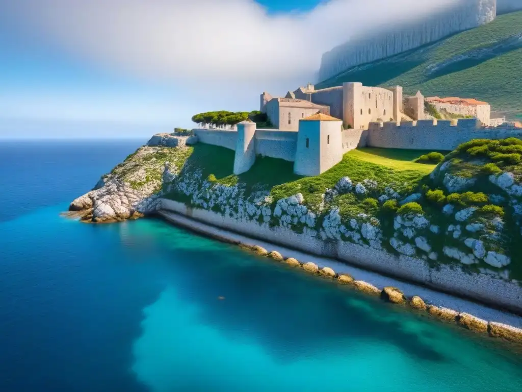 Murallas de piedra de Bonifacio: historia en alta resolución Detalles de las antiguas murallas de piedra de Bonifacio en Córcega, Francia