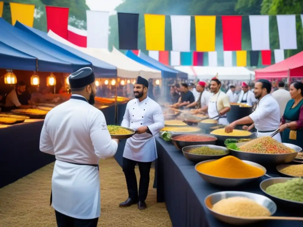 Mercado gastronómico multicultural: colores, aromas y sabores del mundo Disfruta la diversidad de sabores y culturas en vibrante festival gastronómico