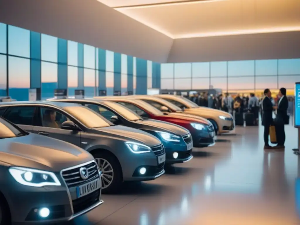 Agencia de alquiler de autos en aeropuerto: diversidad y emoción de viaje Emocionante agencia de alquiler de coches en el aeropuerto, reflejando diversidad y organización