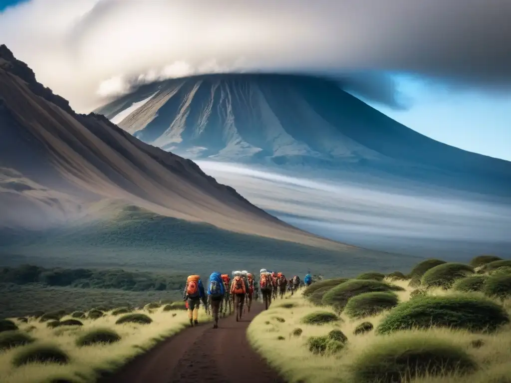 Ascenso épico: escaladores desafiantes conquistan el Kilimanjaro Un emocionante ascenso al Kilimanjaro con aventureros determinados en la sabana africana