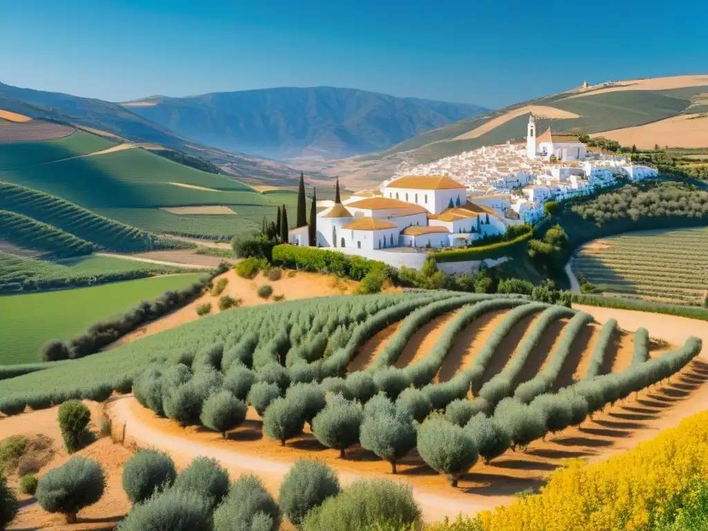 Pueblos blancos de Andalucía: encanto en las alturas Un encantador pueblo andaluz con calles empedradas, edificios blancos y una plaza animada