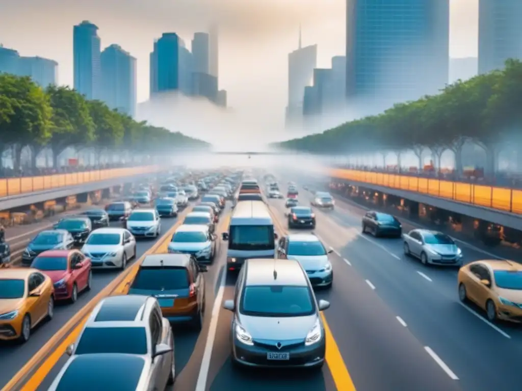 Escenario urbano: vehículos eléctricos vs Escena urbana: ley ambientales viaje carretera