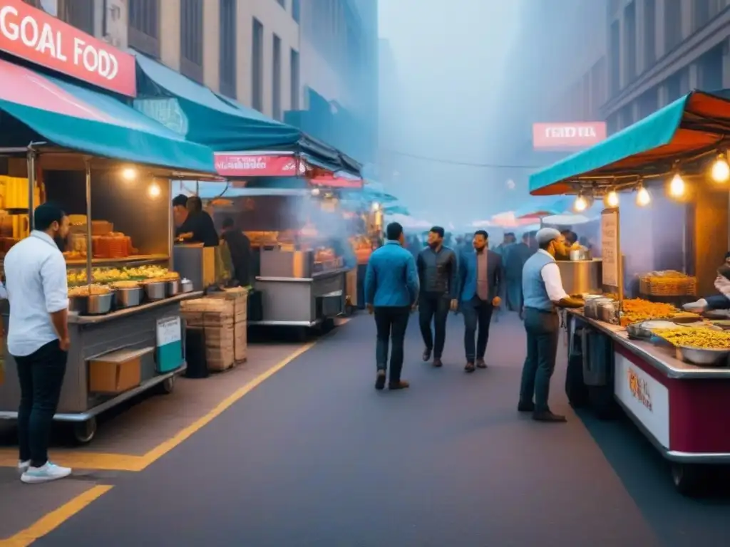 Escena vibrante de comida callejera con historia evolución comida callejera