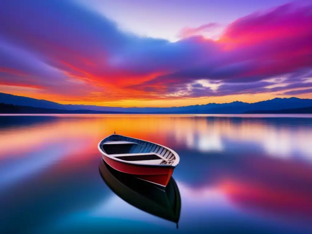 Tranquilidad en el atardecer: reflejos dorados en el lago Espectacular atardecer sobre un lago sereno, reflejando el cielo en colores cálidos