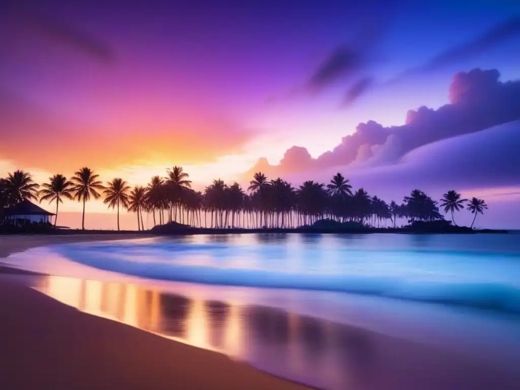 Puesta de sol vibrante en la playa: horizonte dorado sobre aguas serenas Espectacular atardecer en la playa, con la psicología del color en videografía reflejada en el cielo y el mar