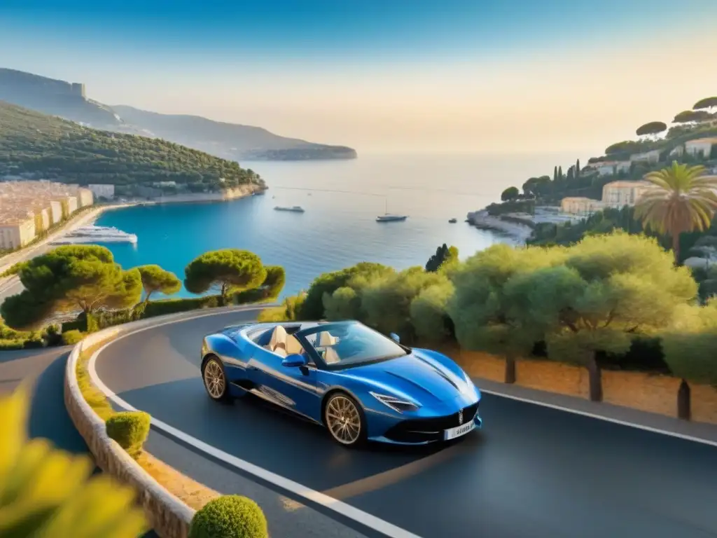 Viaje de lujo: Coche descapotable en la Riviera Francesa Un exclusivo viaje en carretera por la Riviera Francesa en un lujoso descapotable, rodeado de opulencia y elegancia