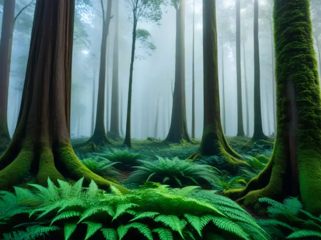 Bosque mágico en Oceanía: 8k detallado Exploración de bosques antiguos en Oceanía: mágico bosque denso con árboles altos, raíces retorcidas y exuberante vegetación verde