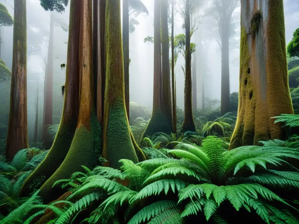 Magia ancestral: bosque de kauris en Nueva Zelanda Exploración de bosques antiguos en Oceanía: majestuosos árboles kauri y exuberante vegetación en Nueva Zelanda