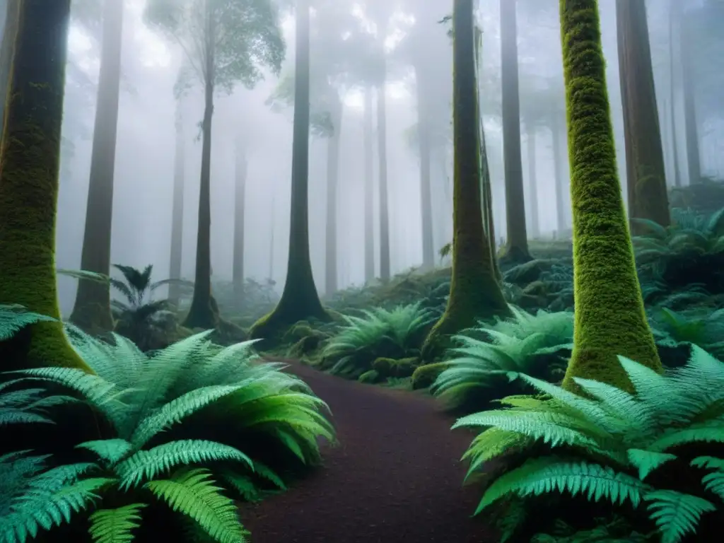 Majestuosa selva de Oceanía: luz y sombras en bosque ancestral Exploración de bosques antiguos en Oceanía: un mosaico de verdor exuberante, luces y sombras danzantes, biodiversidad asombrosa