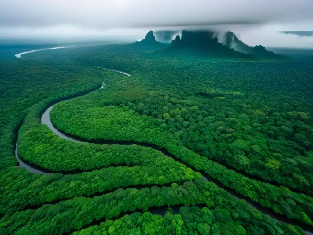 Majestuosa selva amazónica: conservación y belleza natural La exuberante selva del Amazonas, con su verde intenso y ríos serpenteantes, destaca la importancia de la preservación naturaleza culturas originarias