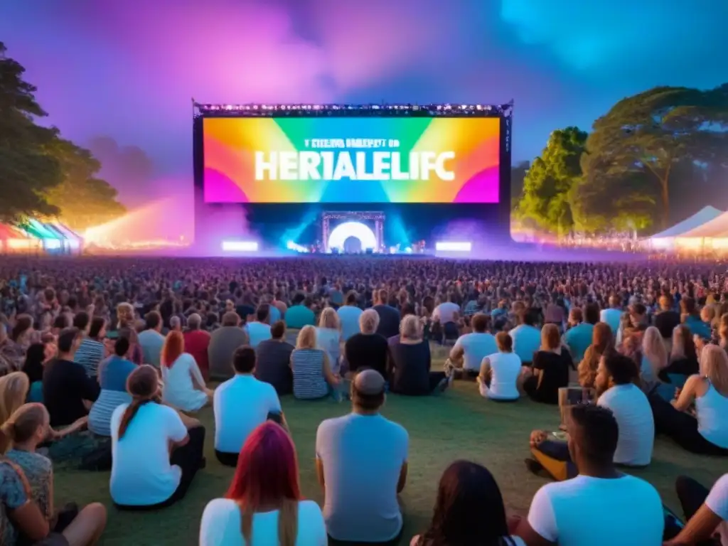 Festival mágico: diversidad y alegría en concierto hipnótico Festivales de música en viajes: Diversidad y conexión en un festival vibrante, con luces coloridas y música en vivo