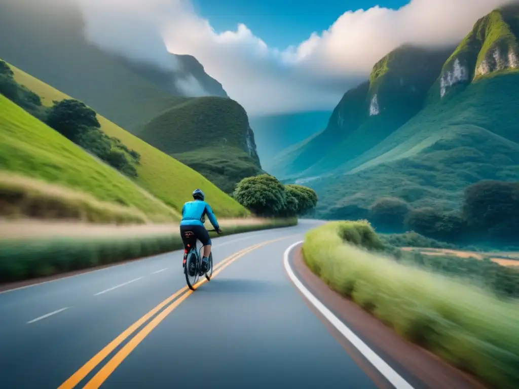 Grupo de ciclistas en bicicletas eléctricas recorriendo un paisaje natural Un grupo de ciclistas en bicicletas eléctricas recorriendo una carretera rodeada de vegetación bajo un cielo azul