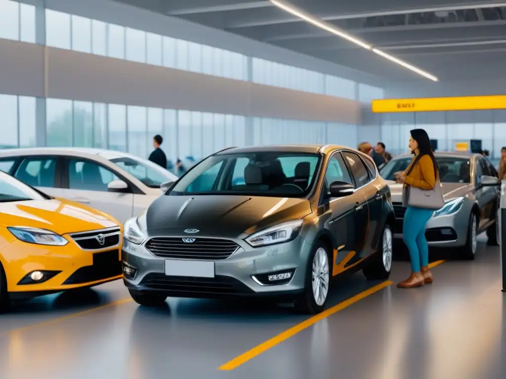 Alquiler de autos en aeropuerto: diversidad y satisfacción Grupo diverso de viajeros felices recogiendo seguros vehículos alquiler viaje en concurrida terminal de aeropuerto