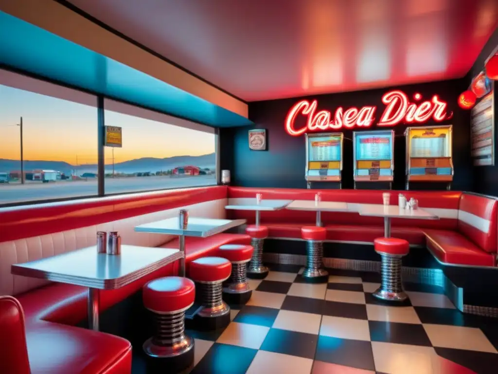 Un icónico diner americano en la Ruta 66, con su atmósfera retro y vibrante