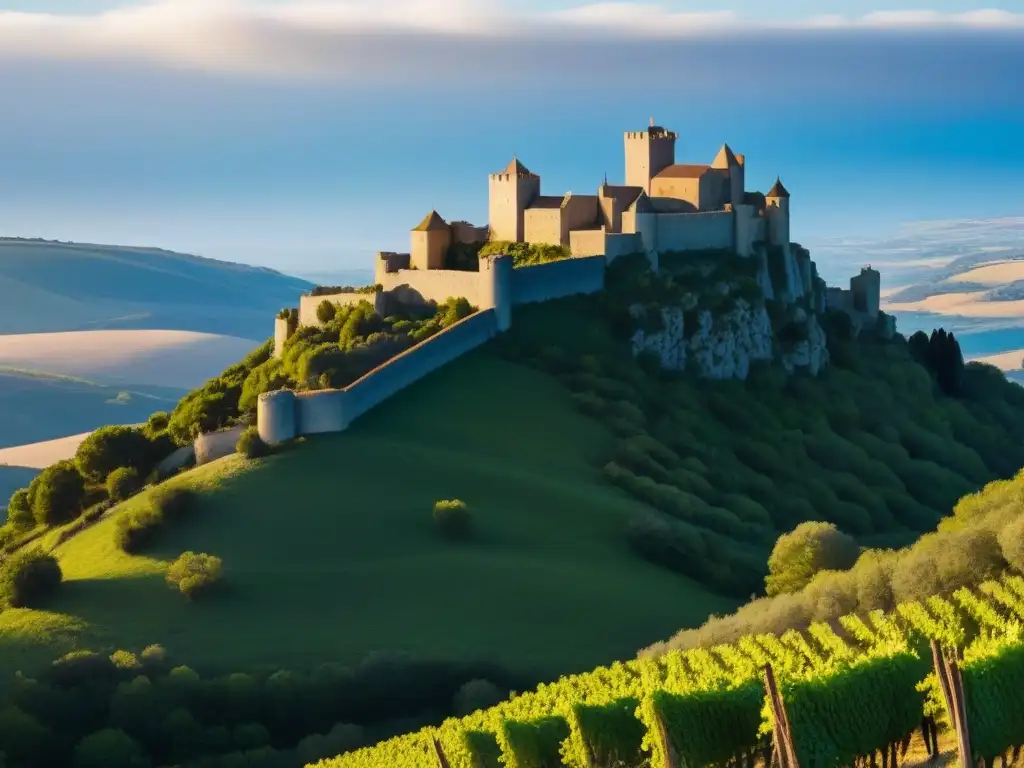Château de Quéribus: la majestuosa fortaleza en el Languedoc La imponente silueta del histórico Château de Quéribus en la Ruta de los Cátaros en Francia