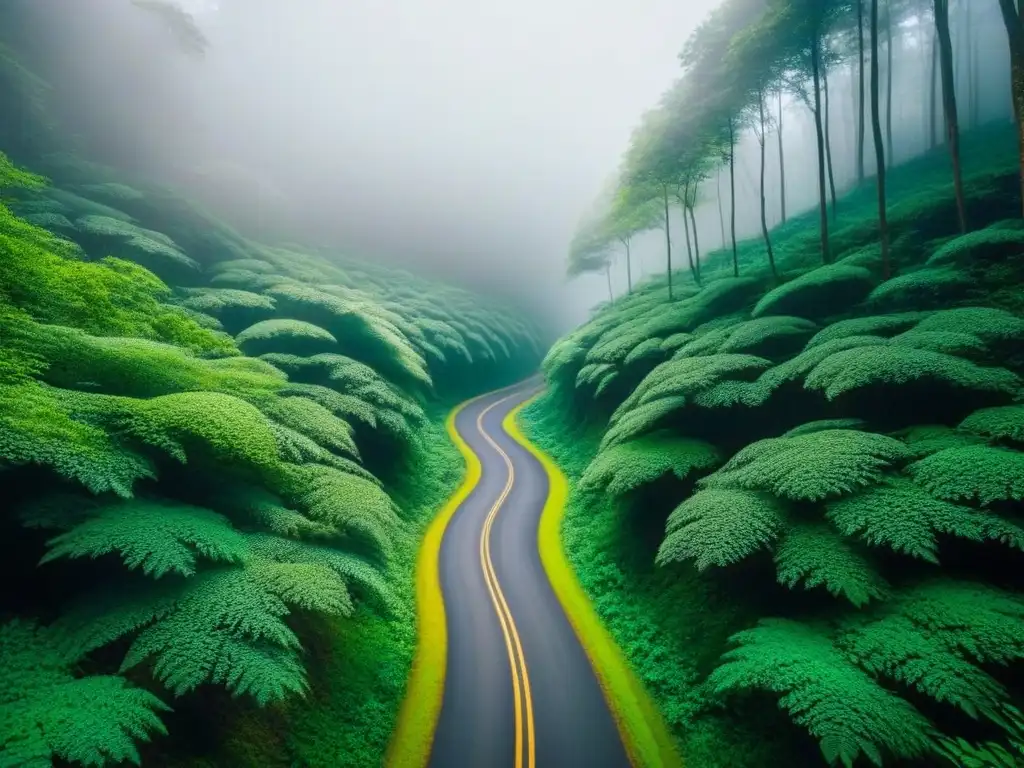 Camino secreto en la selva: misterios por descubrir Descubre la magia de las rutas secretas de viajes en carretera a través de un bosque frondoso y misterioso