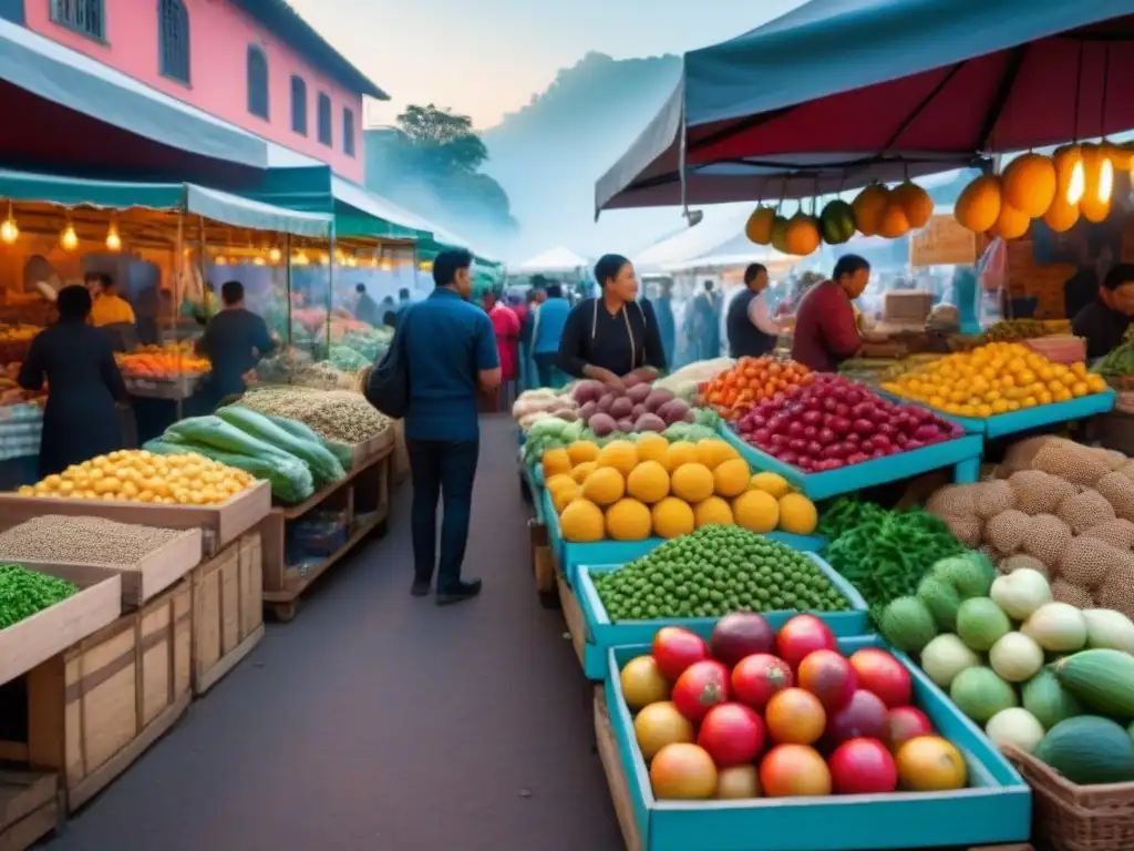Mercado vibrante y colorido en ciudad latinoamericana Mercado vibrante de América Latina con sabores auténticos y colores que invitan al viaje