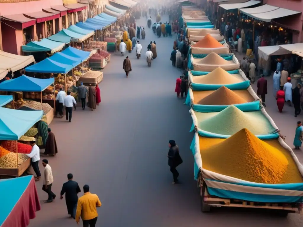 Mercado vibrante en Marrakech: colores, texturas y bullicio Un mercado vibrante en Marrakech, Marruecos