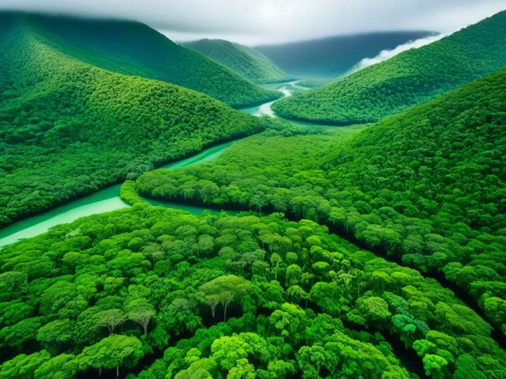 Esplendor verde: Selva Daintree en Australia Un paisaje impresionante del exuberante Bosque Tropical Daintree en Australia, destacando su vasta vegetación y ecosistema diverso desde el aire