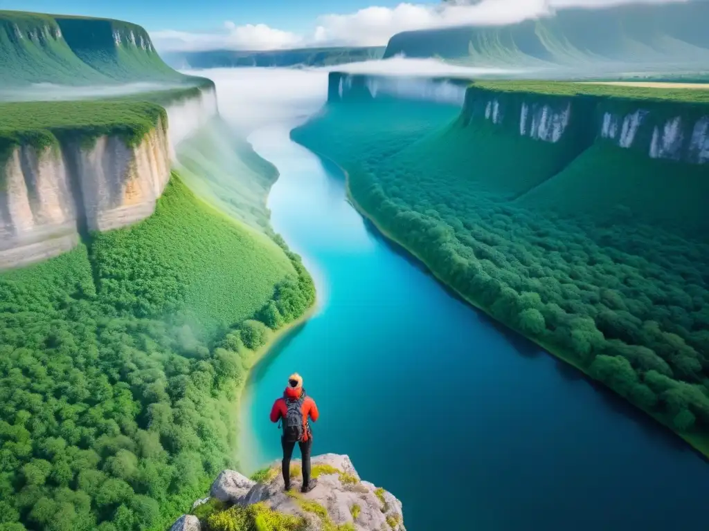 Vlogger capturando la belleza natural desde lo alto Vlogger capturando paisaje impresionante para mejorar vlogs de viaje críticas