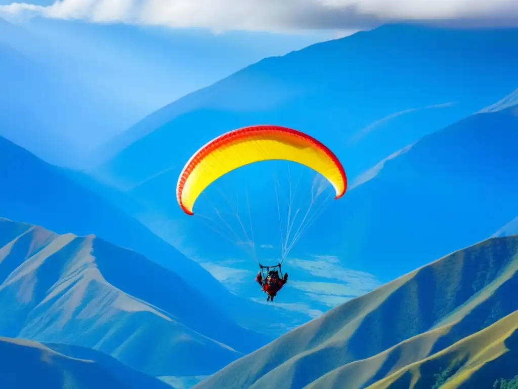 Vuelo libre sobre los Andes: aventura y emoción en Colombia Parapentes surcando cielos azules sobre majestuosos Andes de Colombia, creando un contraste vibrante con la ruta del cóndor