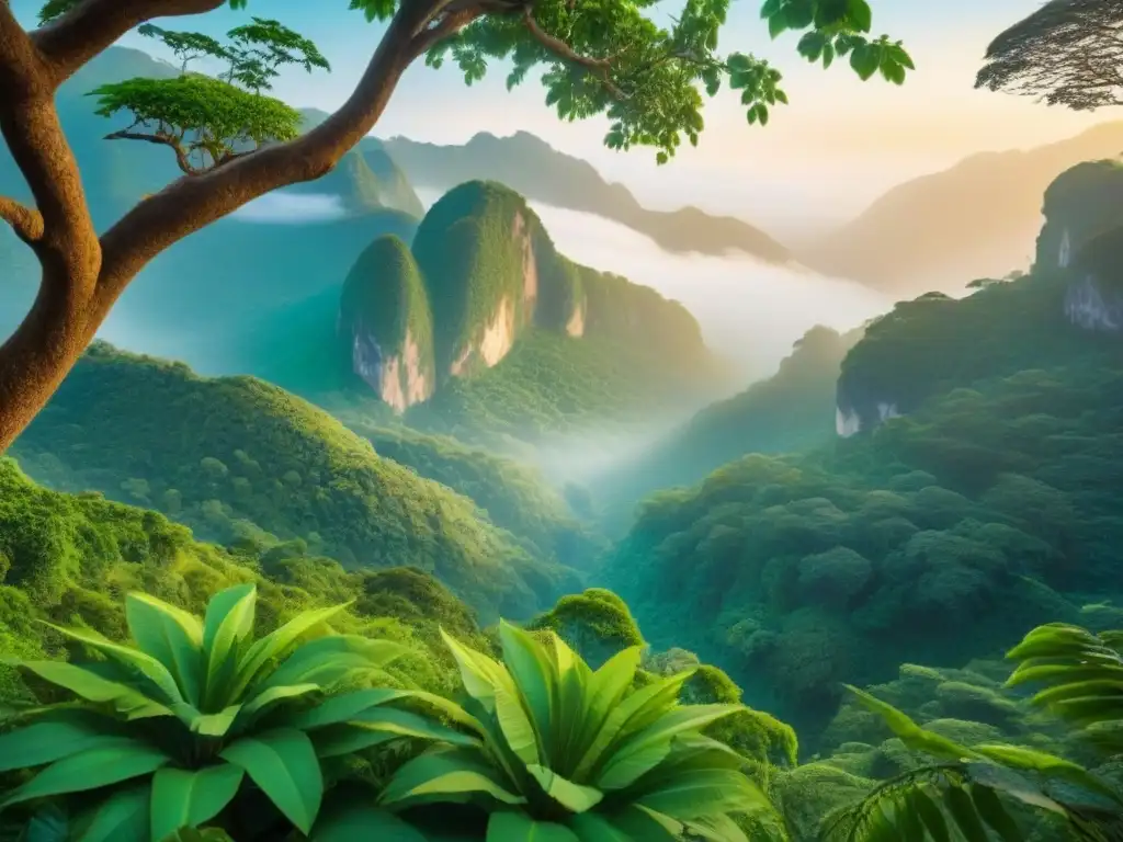 Reserva natural accesible en América Latina: bosque exuberante con vida silvestre colorida bajo la luz cálida del sol