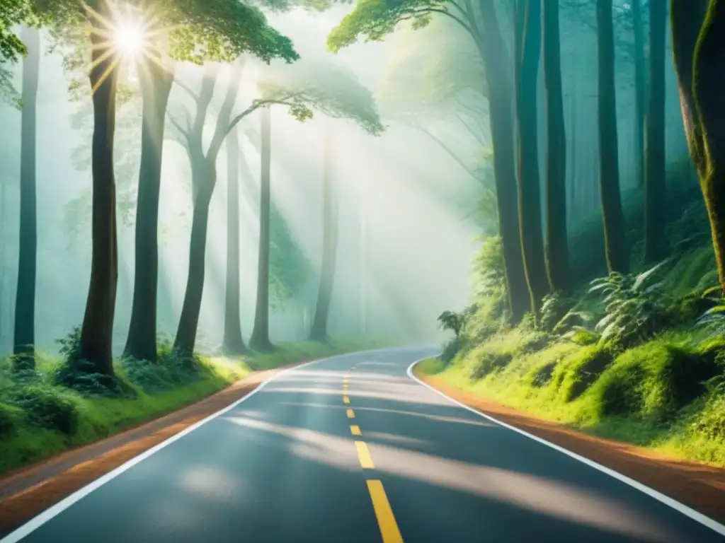 Belleza natural: Camino boscoso con vida silvestre Viaje en carretera: leyendo las leyes ambientales, adaptándote a la naturaleza del bosque con ciervos, aves y ardillas