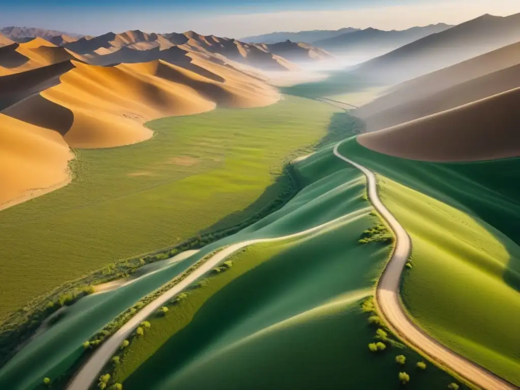 Ruta de la Seda: Caravanas en el Desierto de Asia Central Viaje histórico por la Ruta de la Seda en Asia: caravanas de camellos atraviesan el árido paisaje desértico