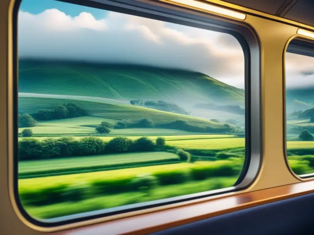 Paisajes serenos desde la ventana: viaje en tren por Europa con mascotas Viaje en tren por Europa con mascotas, disfrutando de serena belleza natural