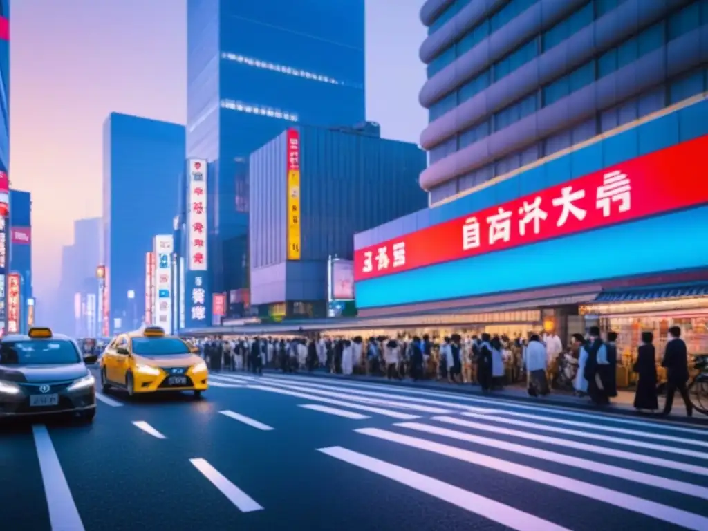 Tokio: fusión de tradición y modernidad en la bulliciosa calle Vibrante calle de Tokio con arquitectura tradicional y rascacielos modernos
