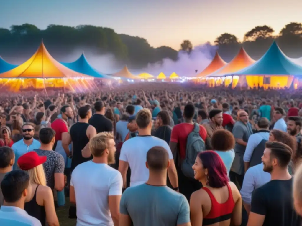 Festival de música: diversión y comunidad vibrante Vibrante festival de música con diversos asistentes disfrutando juntos