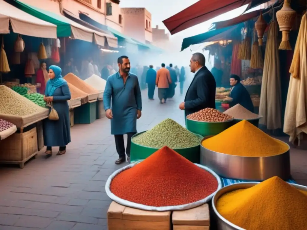 Mercado tradicional en Marrakech: colores vibrantes y cultura Vibrante mercado tradicional en Marrakech, Marruecos, lleno de colores, aromas y cultura