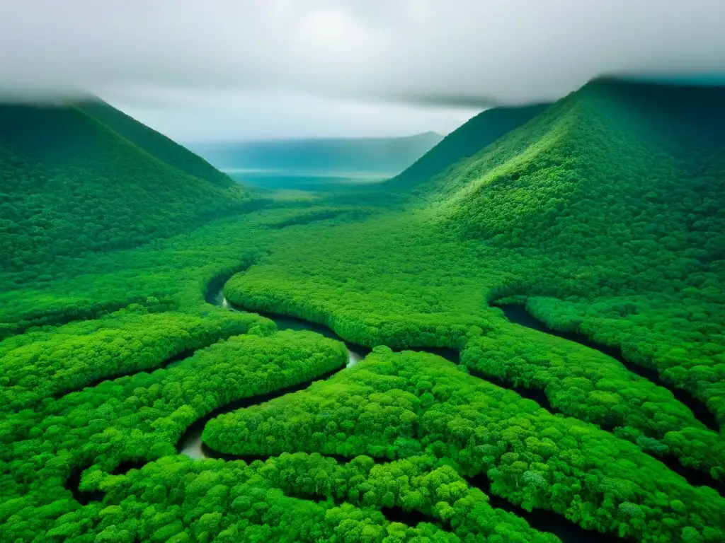 Esplendor verde: Daintree Rainforest desde arriba Vista aérea impresionante del exuberante Bosque Tropical Daintree en Australia, a lo largo de la Carretera de la Selva