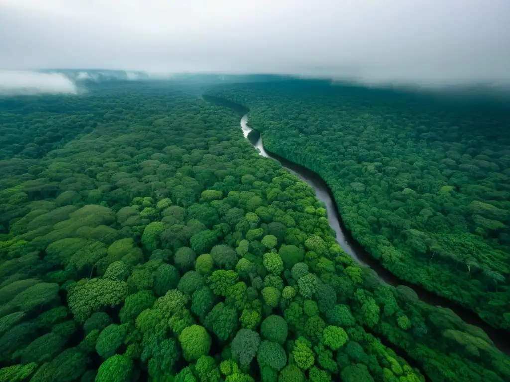 Maravillas de la Amazonia: Bosque infinito de vida y color Vista aérea de la selva amazónica, con su exuberante vegetación y río serpenteante