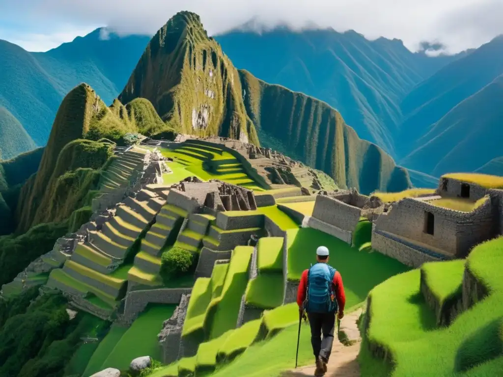 Ruinas incas en El Camino Inca: historia y naturaleza en armonía Vista impresionante de ruinas incas en el Camino Inca, con montañas cubiertas de niebla
