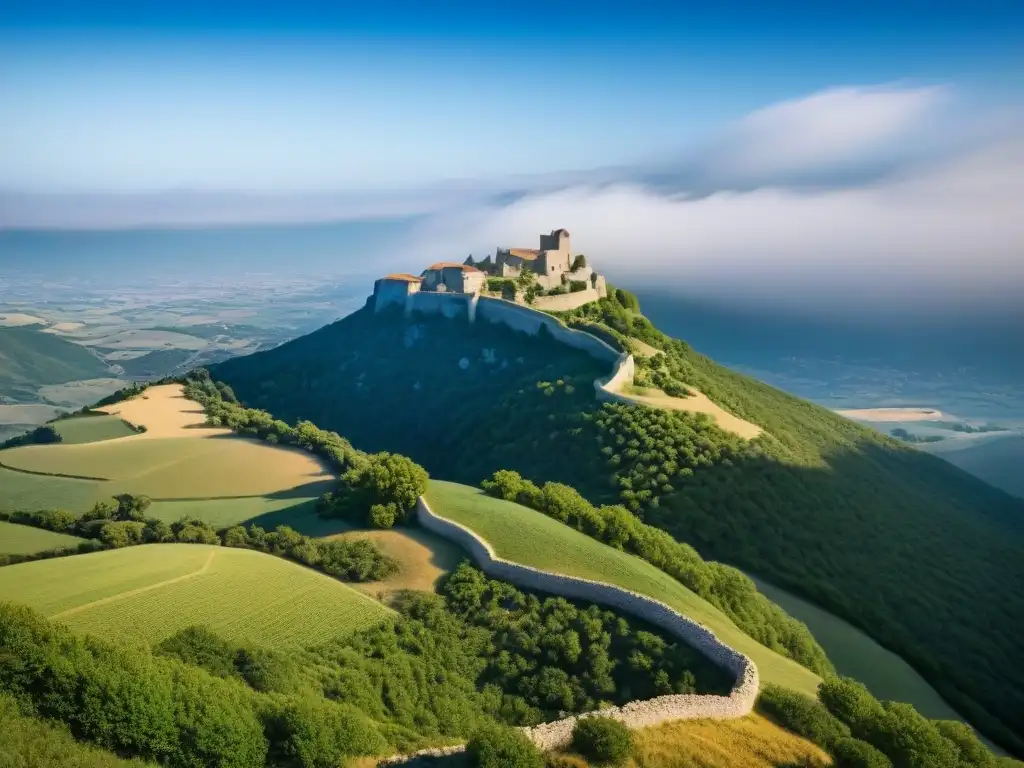 Vista panorámica del Castillo de Montségur en Francia Vista panorámica desde el Castillo de Montségur en la Ruta de los Cátaros en Francia